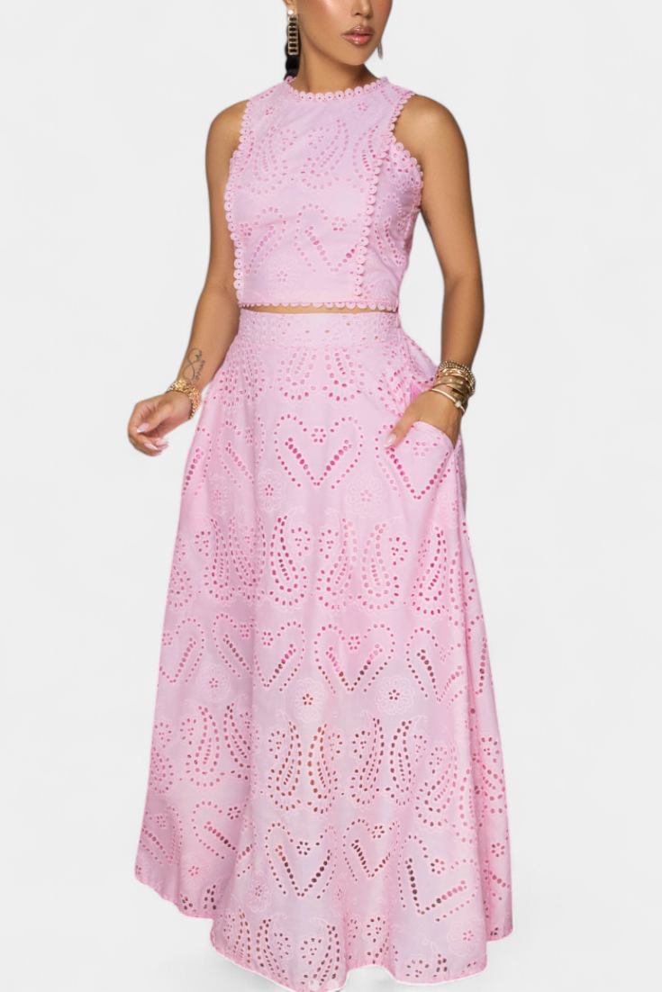 Danitza Romantic Set with Lace and Perforated Floral Design