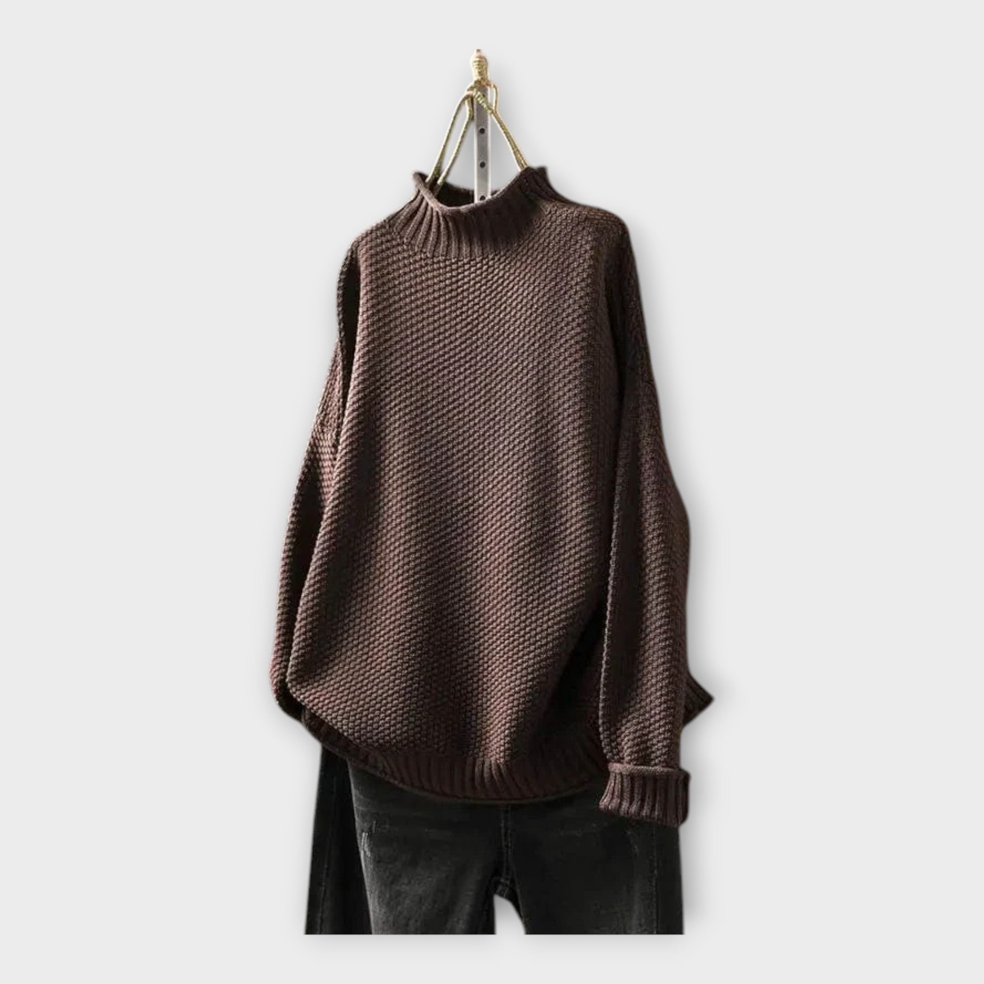 Knitted Sweater with High Collar