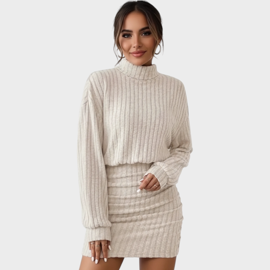 Jelissa | Turtleneck Long Sleeved Ribbed Dress
