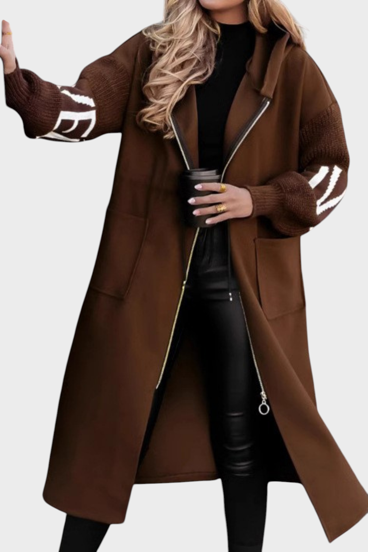 Peggy | Women's Jacket with Knitted Sleeves and Hood