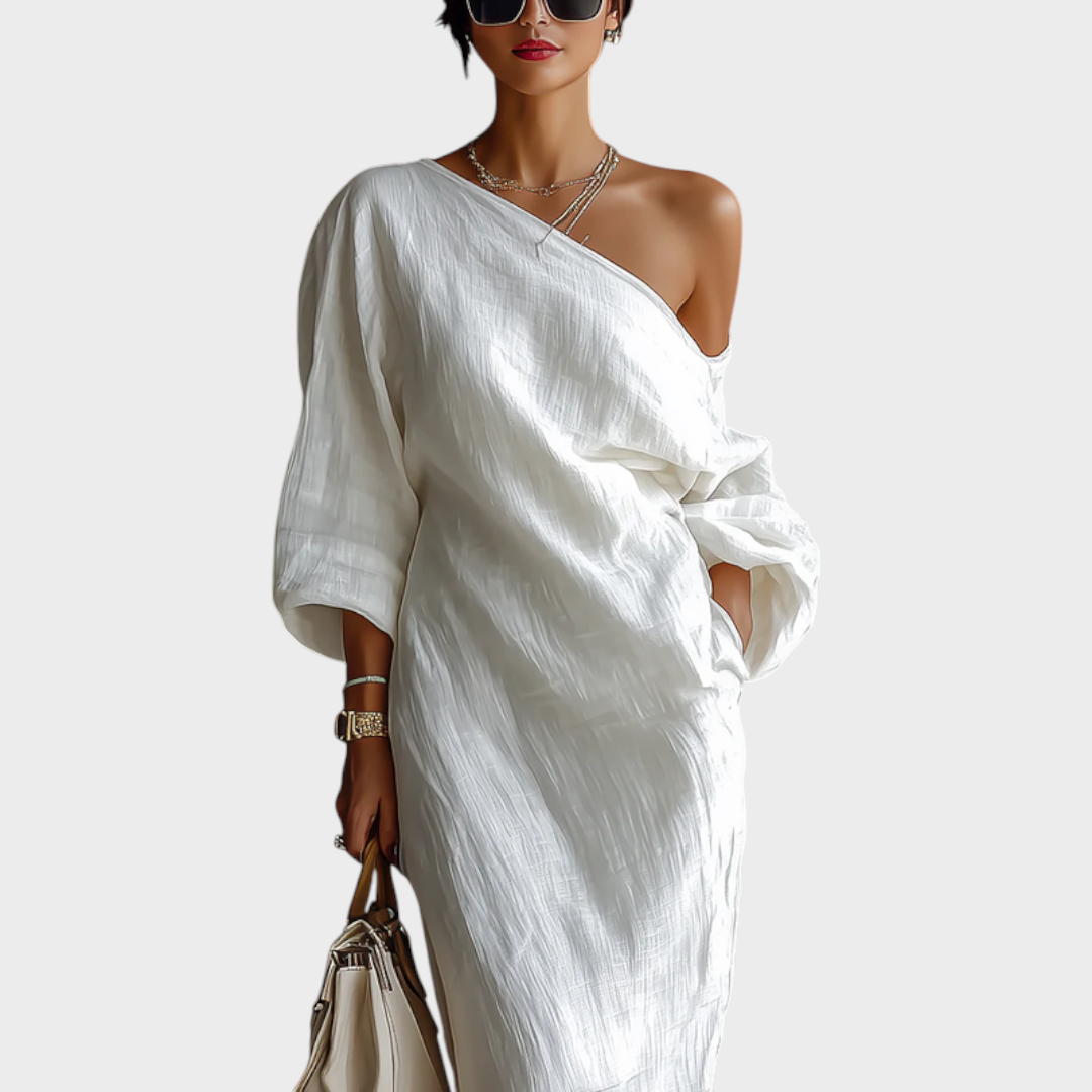 Amber | White Maxi Dress with One Shoulder