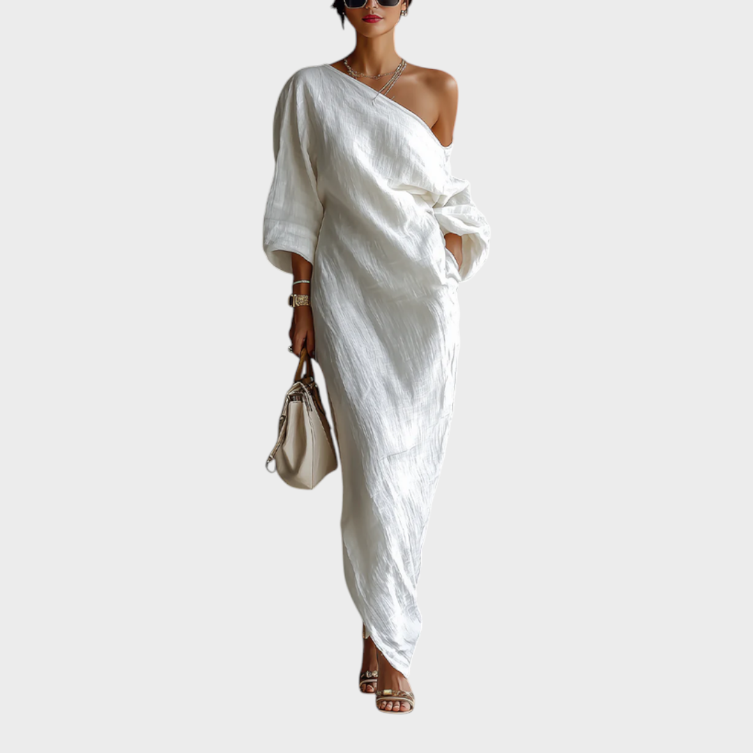 Amber | White Maxi Dress with One Shoulder
