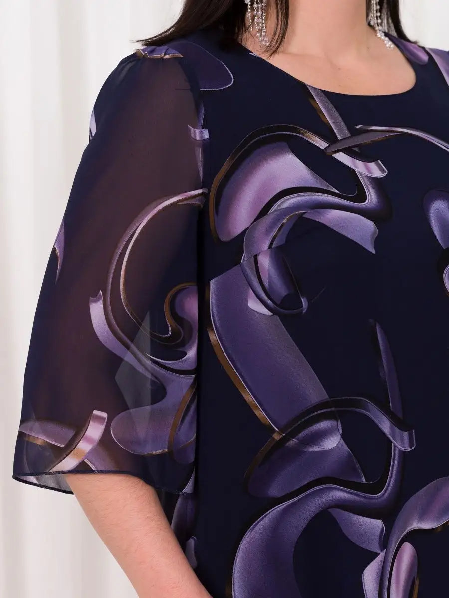 Shriley Chiffon Dress with Midnight Swirl Print and Flowing Silhouette
