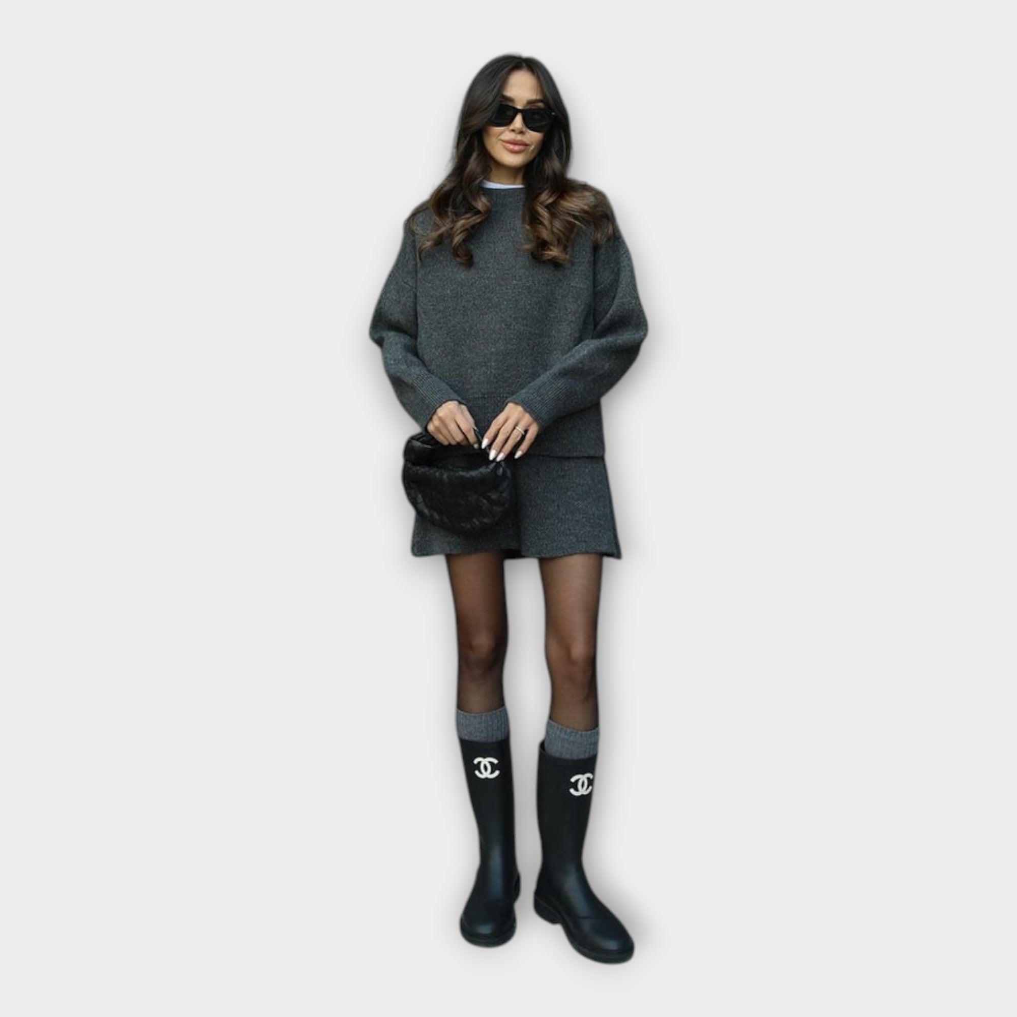 Knitted Blouse and Skirt Set with a Modern Line