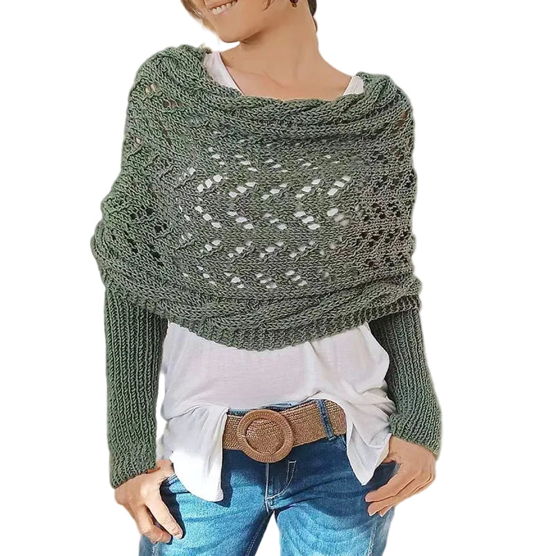 Maribel - Hollow Knit Shawl Sweater with Extended Sleeves