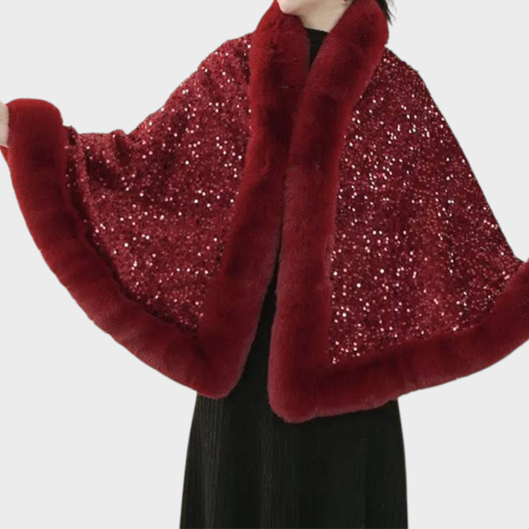 Emmalee | Women's Elegant Shawl with Rhinestones made of Synthetic Fur