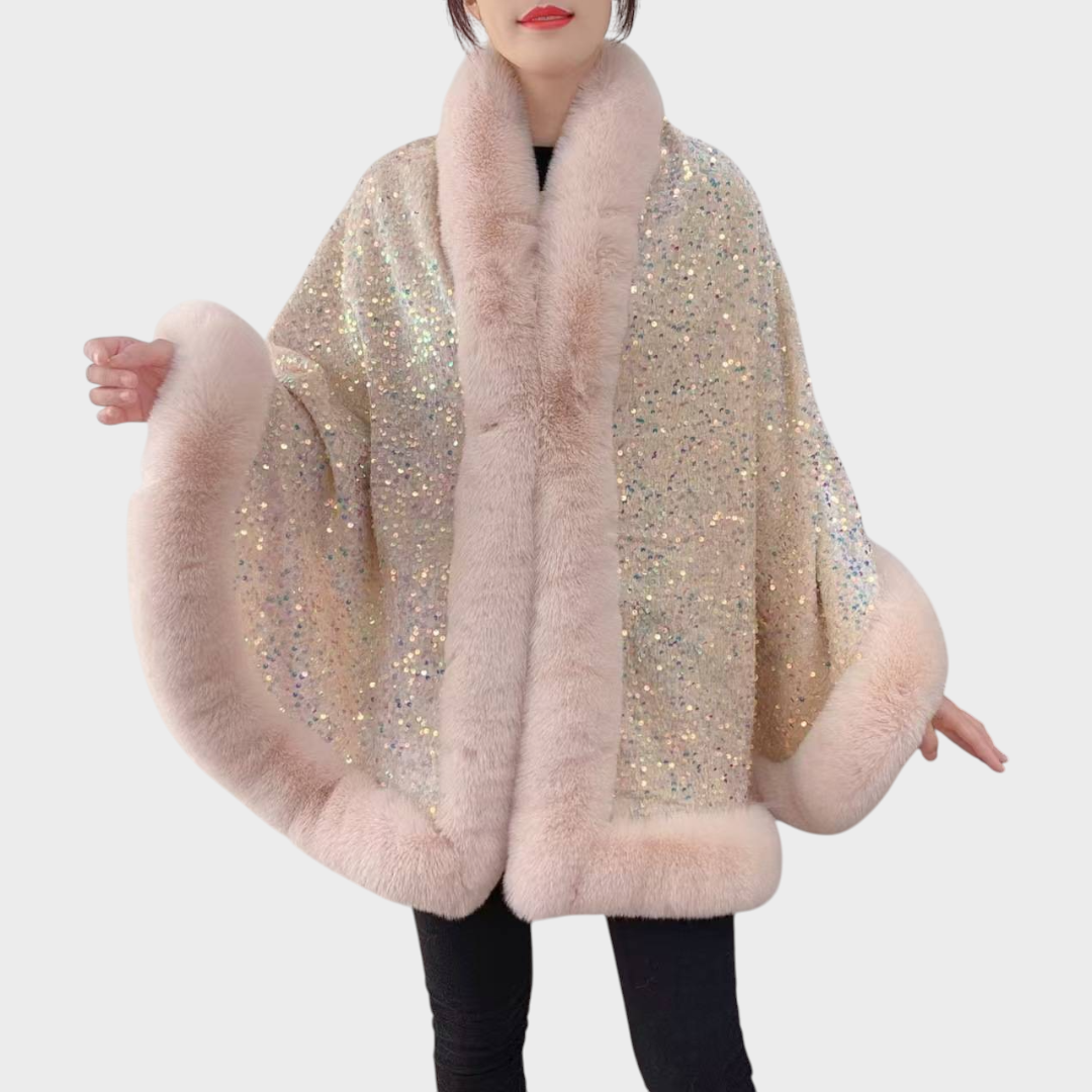 Emmalee | Women's Elegant Shawl with Rhinestones made of Synthetic Fur