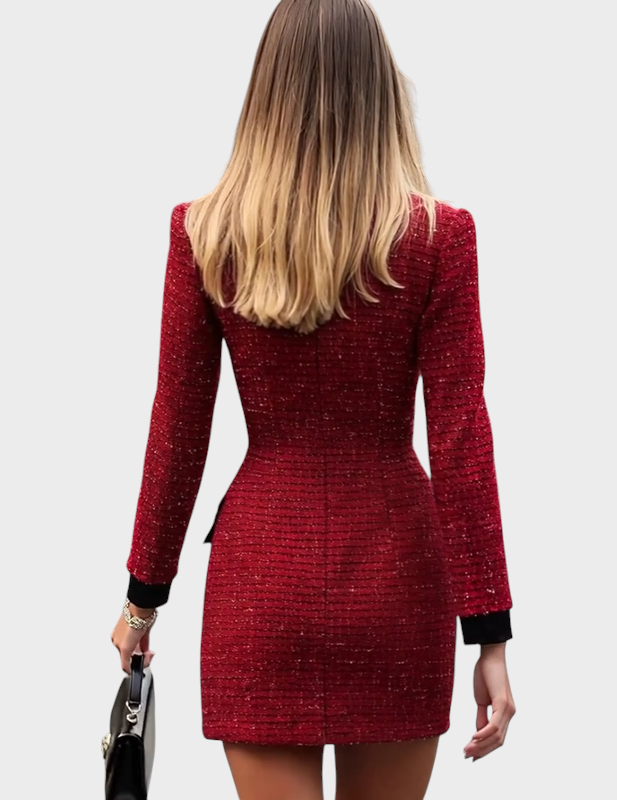Cynthia | Red Tweed Dress with Black Details