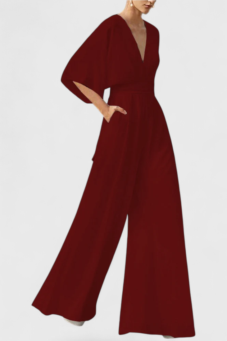 Isaura Long Elegant Jumpsuit with Wide Legs and V-Neckline