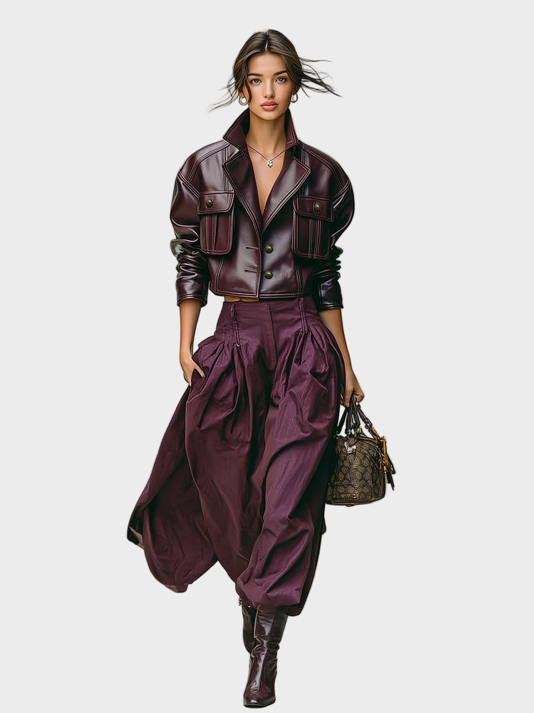 Rafaella | Women's Loose PU Leather Short Double Chest Pocket Jacket MDA1666I2Y