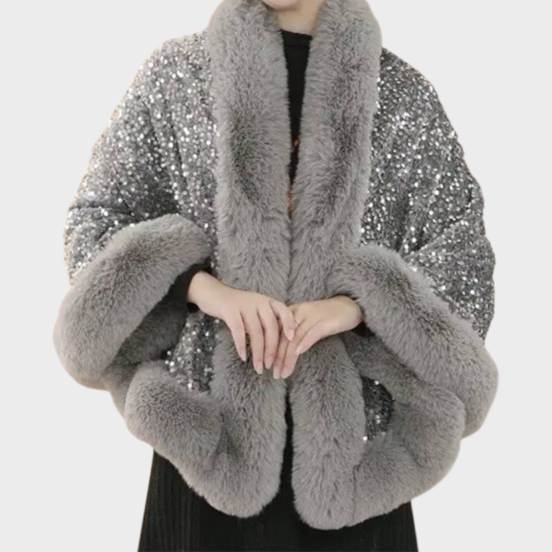 Emmalee | Women's Elegant Shawl with Rhinestones made of Synthetic Fur