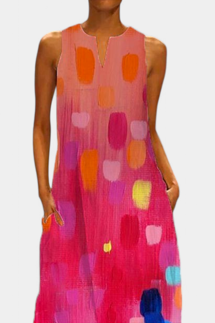 Enna Multicolor Sleeveless Dress with V-Neck
