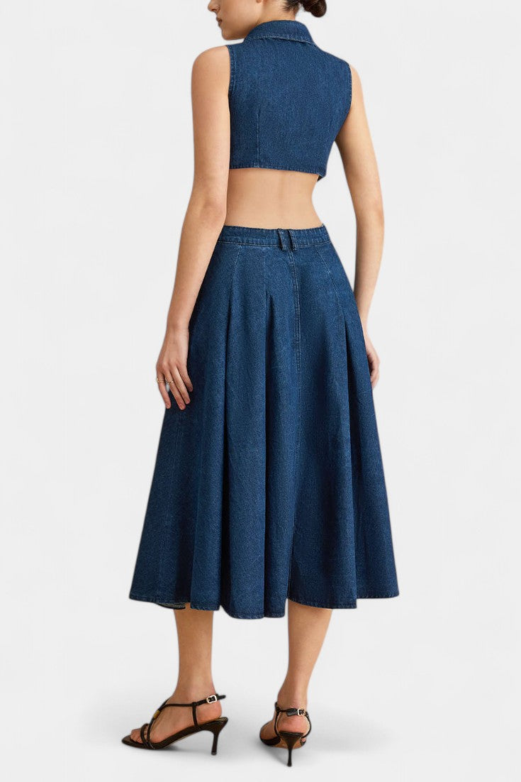 Alia Sleeveless Denim Dress with Cutout