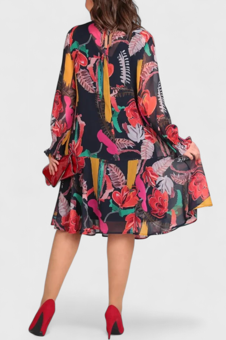 Annegret Floral Midi Dress with Long Sleeves and Flowing Line