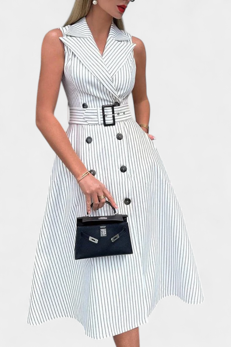 Diana striped midi shirt dress with tie at the waist