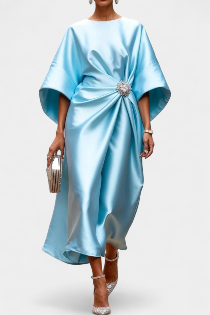 Ubelia Long Satin Dress with Shiny Luxe Finish