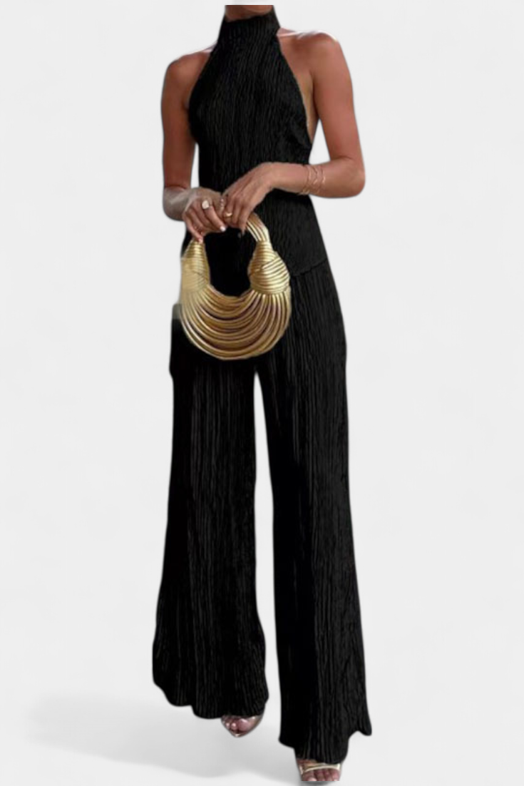Pilarica Elegant Pleated Set with Asymmetric Top and Flowy Pants