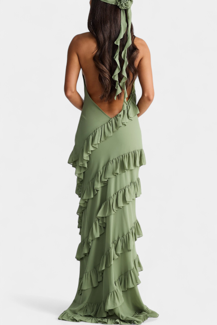 Padeline Maxi Dress with Ruffles and Open Back