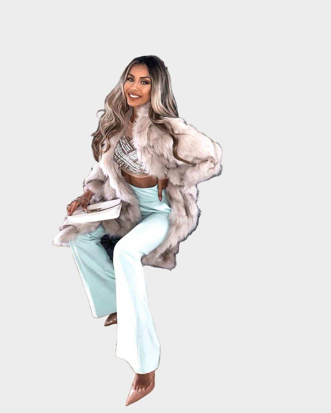 Dawn - Long faux fox fur coat