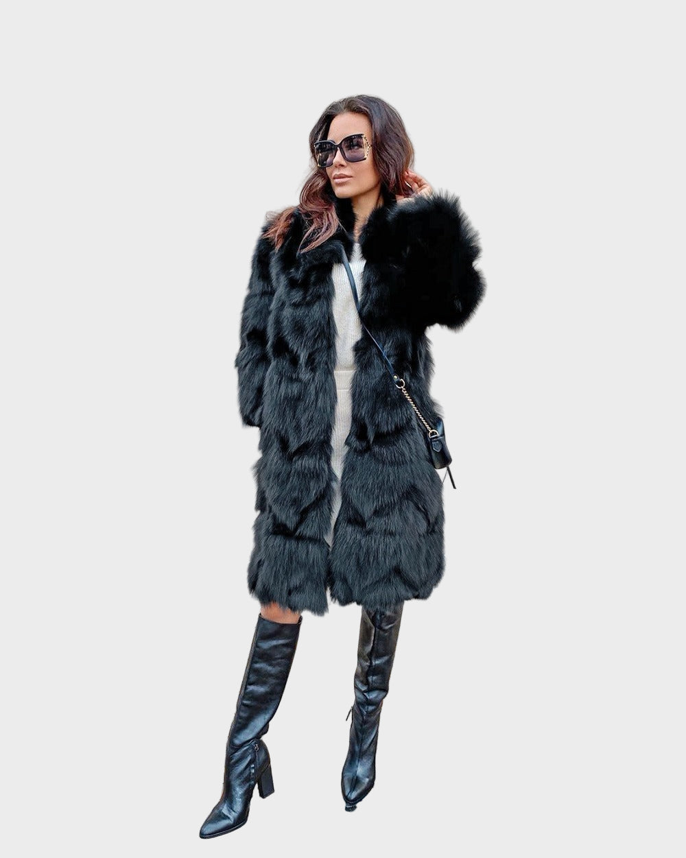 Dawn - Long faux fox fur coat