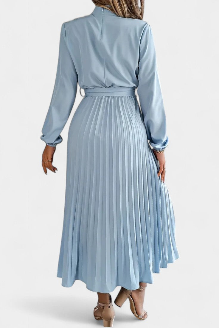 Theresa High Neck Dress with Pleated Belt