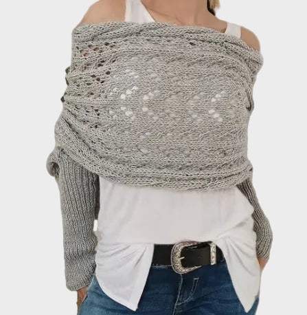 Danica | Hollow Knit Shawl Sweater with Extended Sleeves