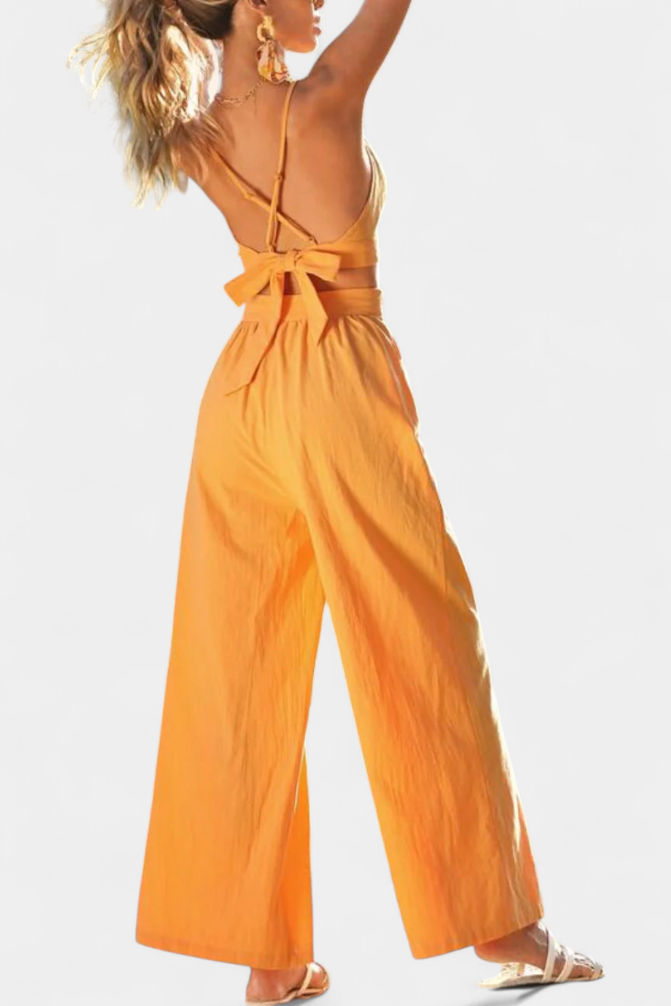 Valentina Lace Open Back Vest and Wide Leg Pants Set