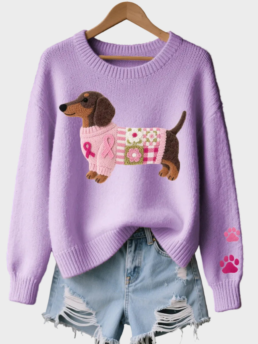 Naoni - Wool Felt Art Dachshund Pattern Knitted Sweater