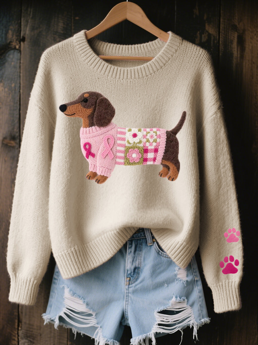 Naoni - Wool Felt Art Dachshund Pattern Knitted Sweater