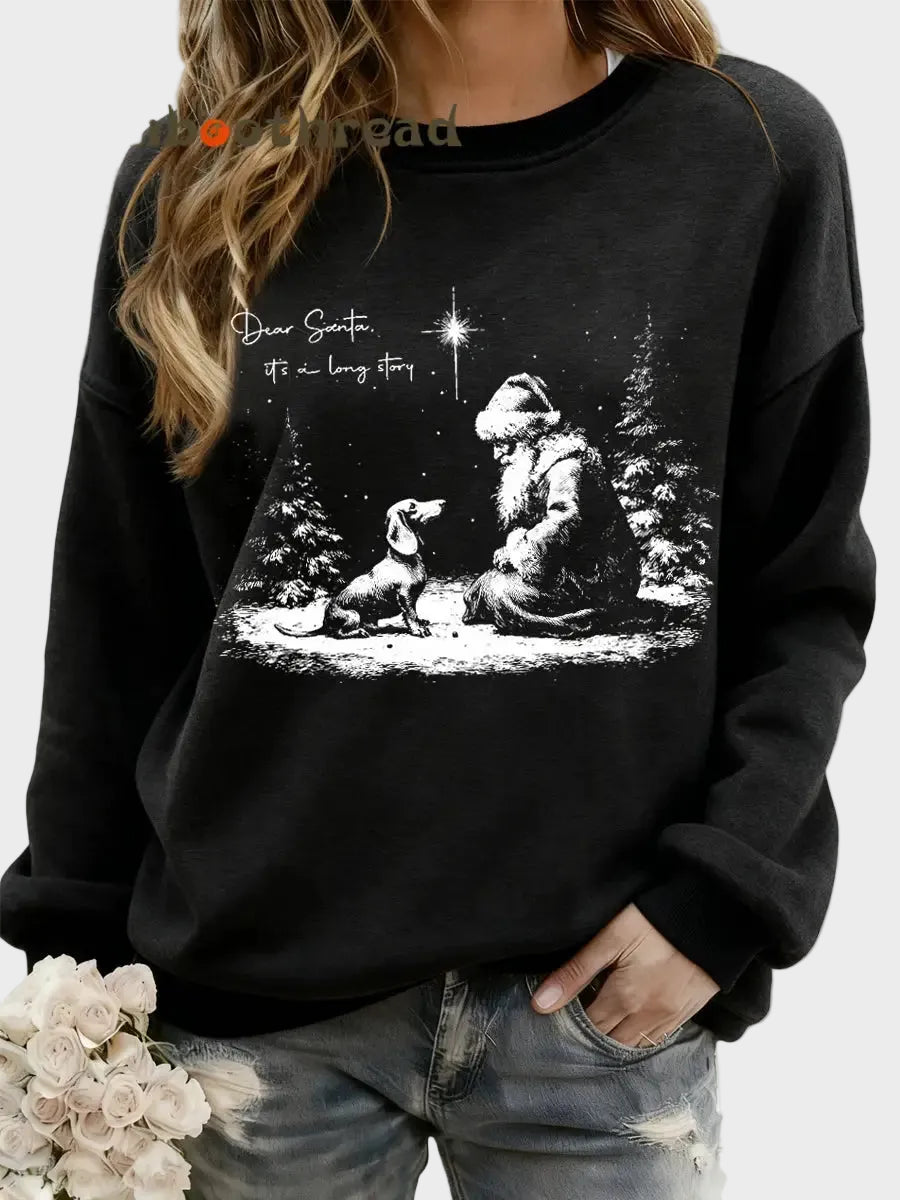 Zinia | Women's Christmas Dachshund Dear Santa It’s A Long Story  Print Casual Sweatshirt